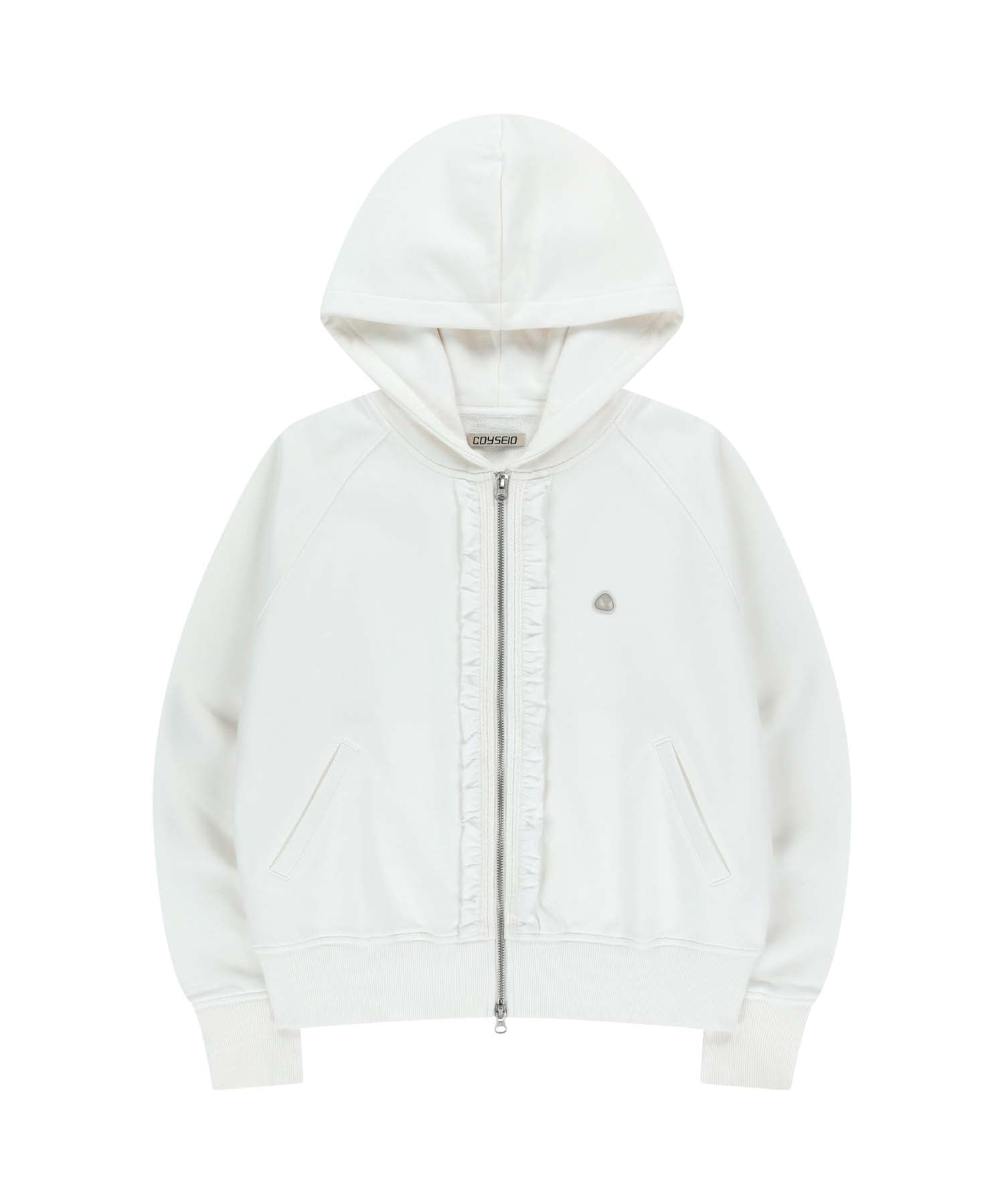 RUFFLE LACE HOOD ZIP-UP WHITE