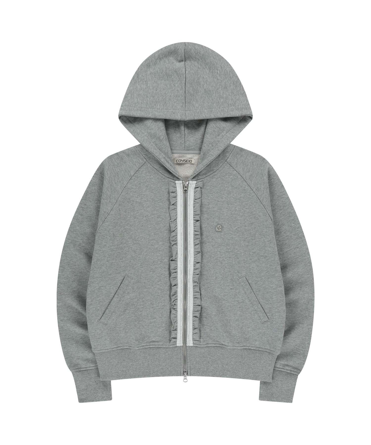 RUFFLE LACE HOOD ZIP-UP MELANGE GREY